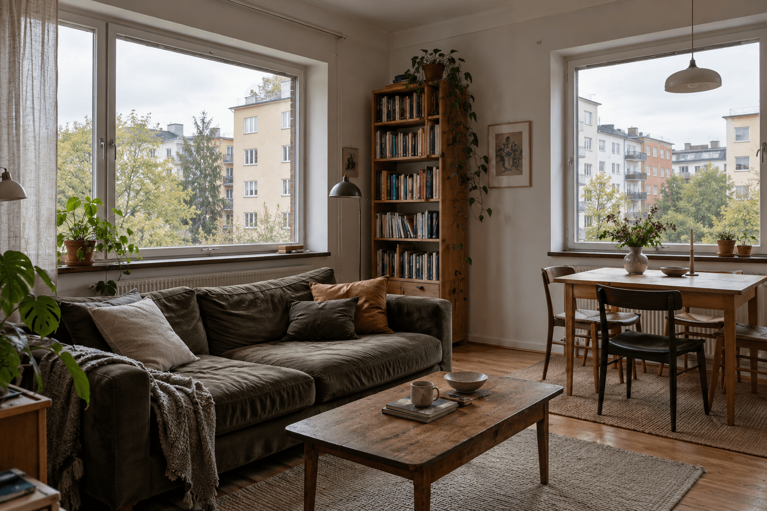 Lived-in corner apartment with windows on two adjacent external walls.