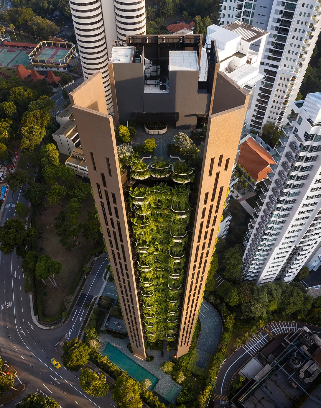 Aerial view of the residential tower · Photography © Hufton+Crow