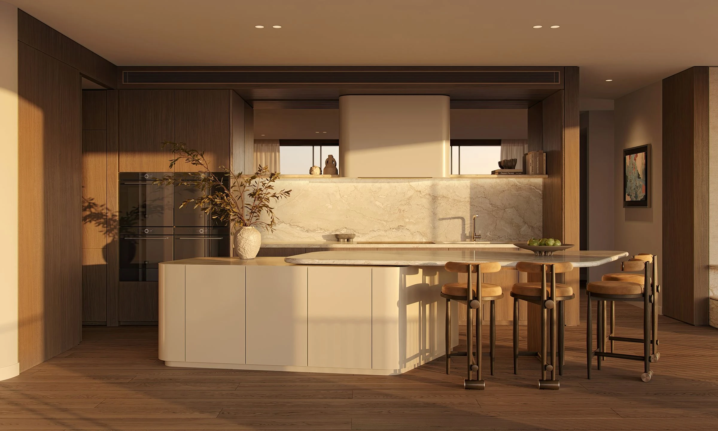 An apartment kitchen · Architectural visualisation; subject to change · Binyan Studios · Courtesy Aria Property Group