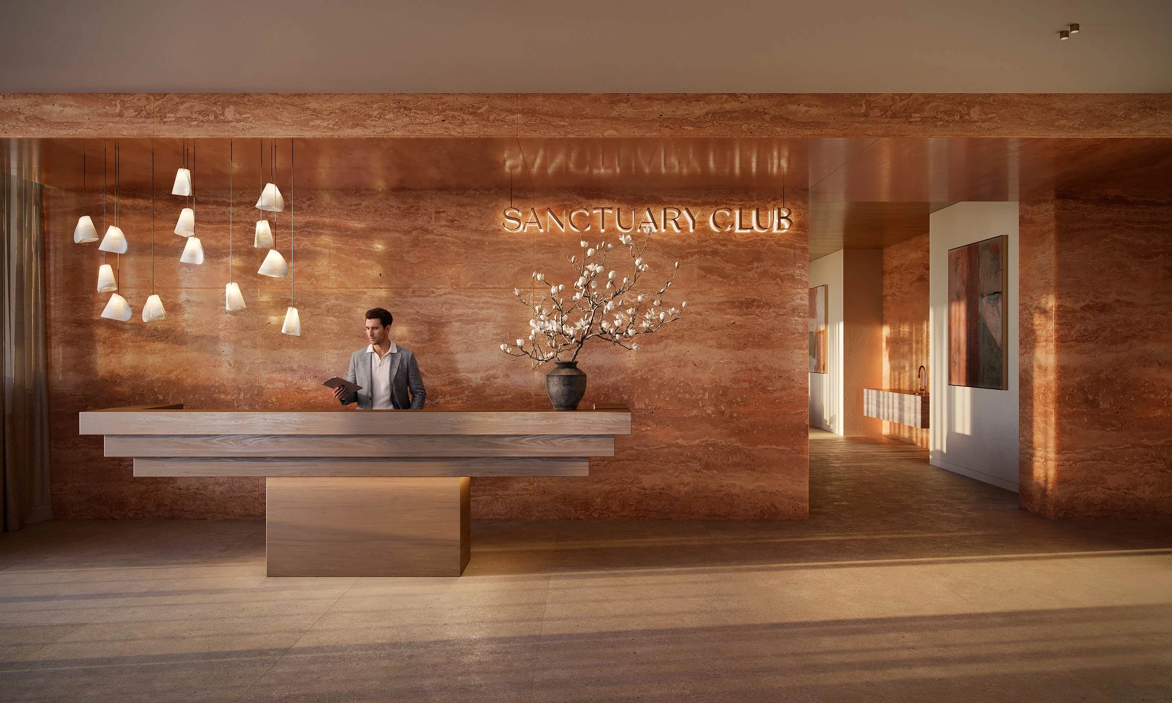The Sanctuary Club concierge · Architectural visualisation; subject to change · Binyan Studios · Courtesy Aria Property Group