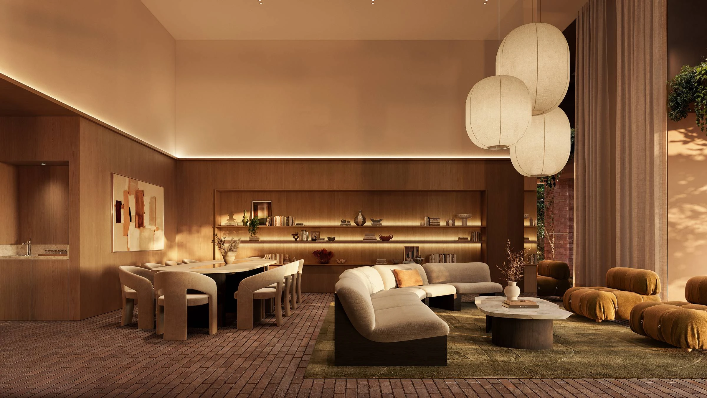 The hotel-inspired residential lobby · Architectural visualisation; subject to change · Binyan Studios · Courtesy Aria Property Group