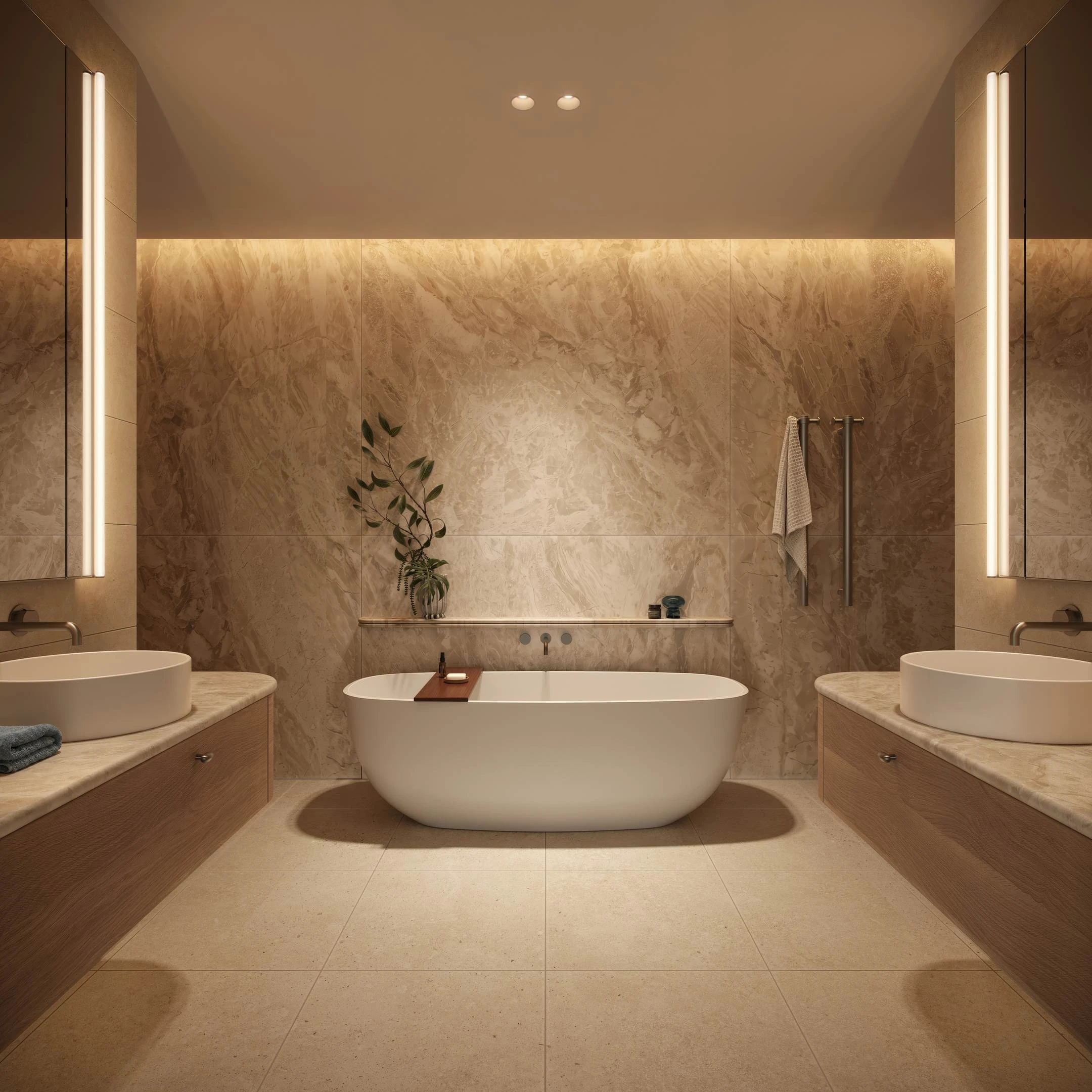 An apartment bathroom · Architectural visualisation; subject to change · Binyan Studios · Courtesy Aria Property Group