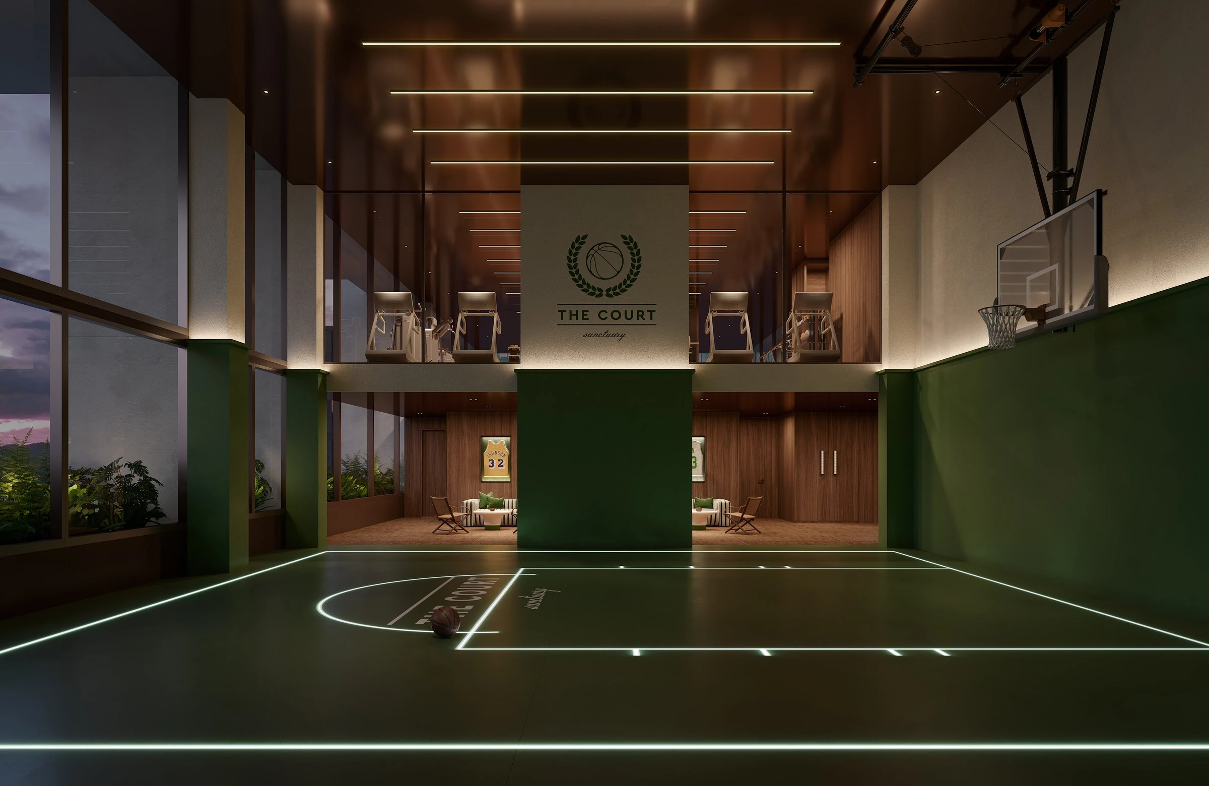 The interactive multi-sport court in the Wellness Club · Architectural visualisation; subject to change · Binyan Studios · Courtesy Aria Property Group