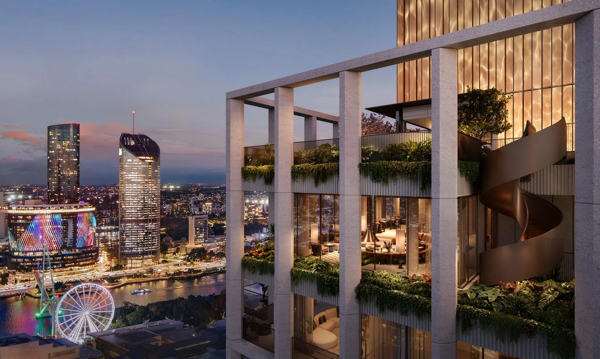 The spiral stair on the rooftop · Architectural visualisation; subject to change · Binyan Studios · Courtesy Aria Property Group